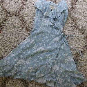 Blue Floral Wrap Dress